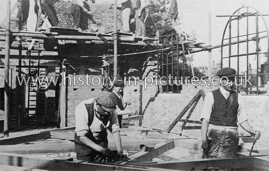 Building work in progress on Leyton Hall, Goldsmith Road, Leyton, London. June 1912